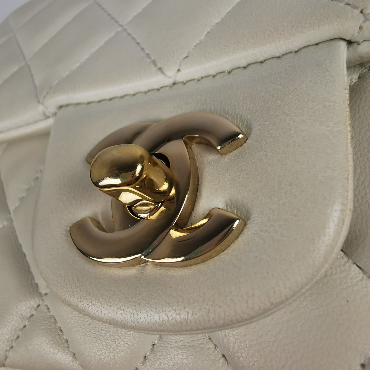 Chanel Classic Mini Square White Lambskin Gold