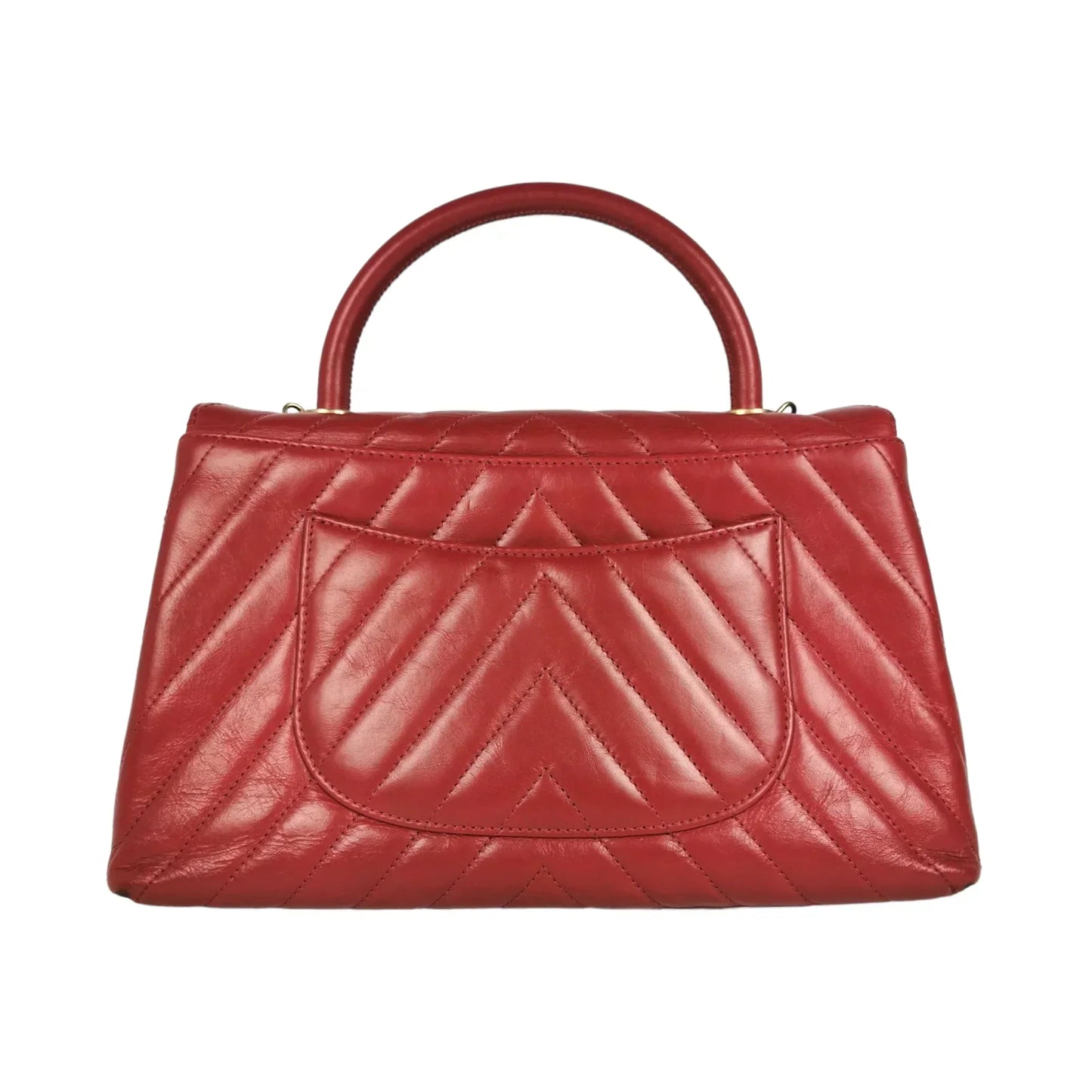 Chanel Coco Handle Flap Bag Chevron Medium Red Lambskin Gold