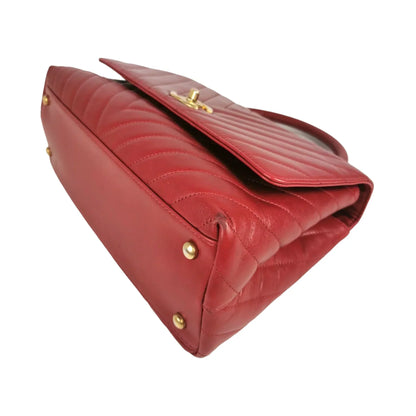 Chanel Coco Handle Flap Bag Chevron Medium Red Lambskin Gold