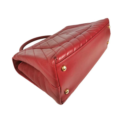 Chanel Coco Handle Flap Bag Chevron Medium Red Lambskin Gold