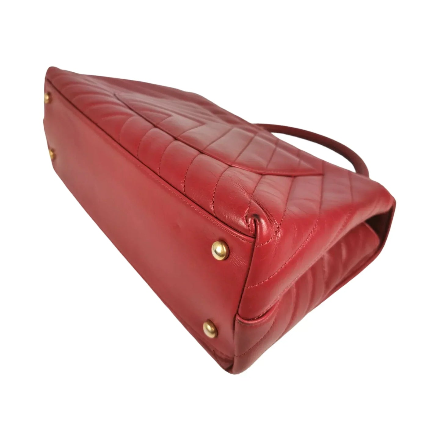 Chanel Coco Handle Flap Bag Chevron Medium Red Lambskin Gold