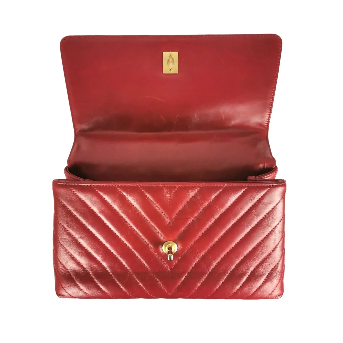 Chanel Coco Handle Flap Bag Chevron Medium Red Lambskin Gold