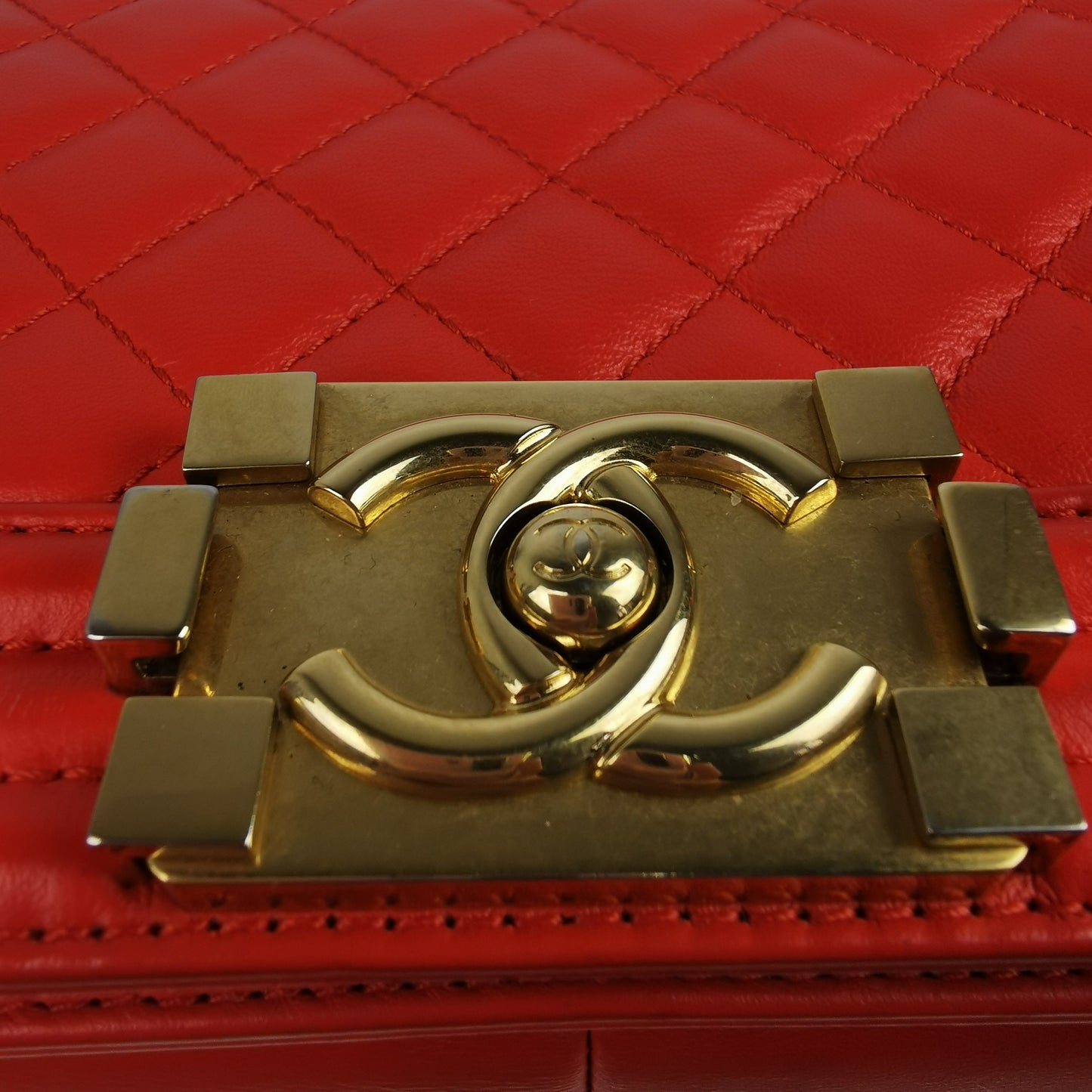 Chanel Boy Medium Red Lambskin Gold