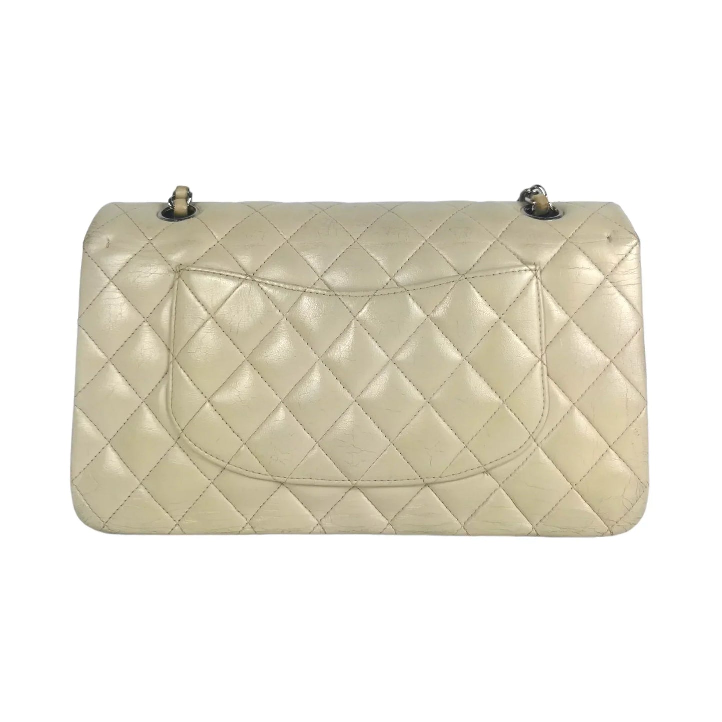 Chanel Classic Double Flap Medium Ivory Lambskin Silver