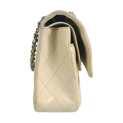 Chanel Classic Double Flap Medium Ivory Lambskin Silver