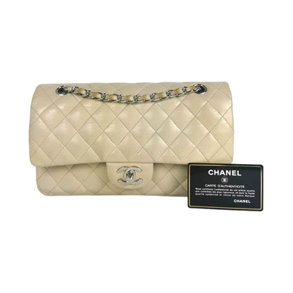 Chanel Classic Double Flap Medium Ivory Lambskin Silver