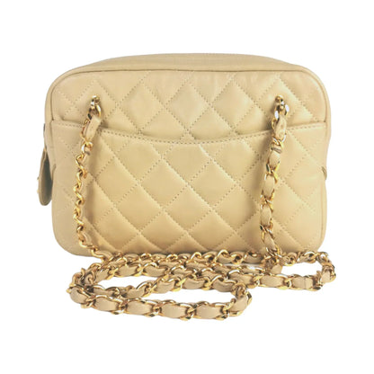 Chanel Camera Bag Small Beige Lambskin Gold