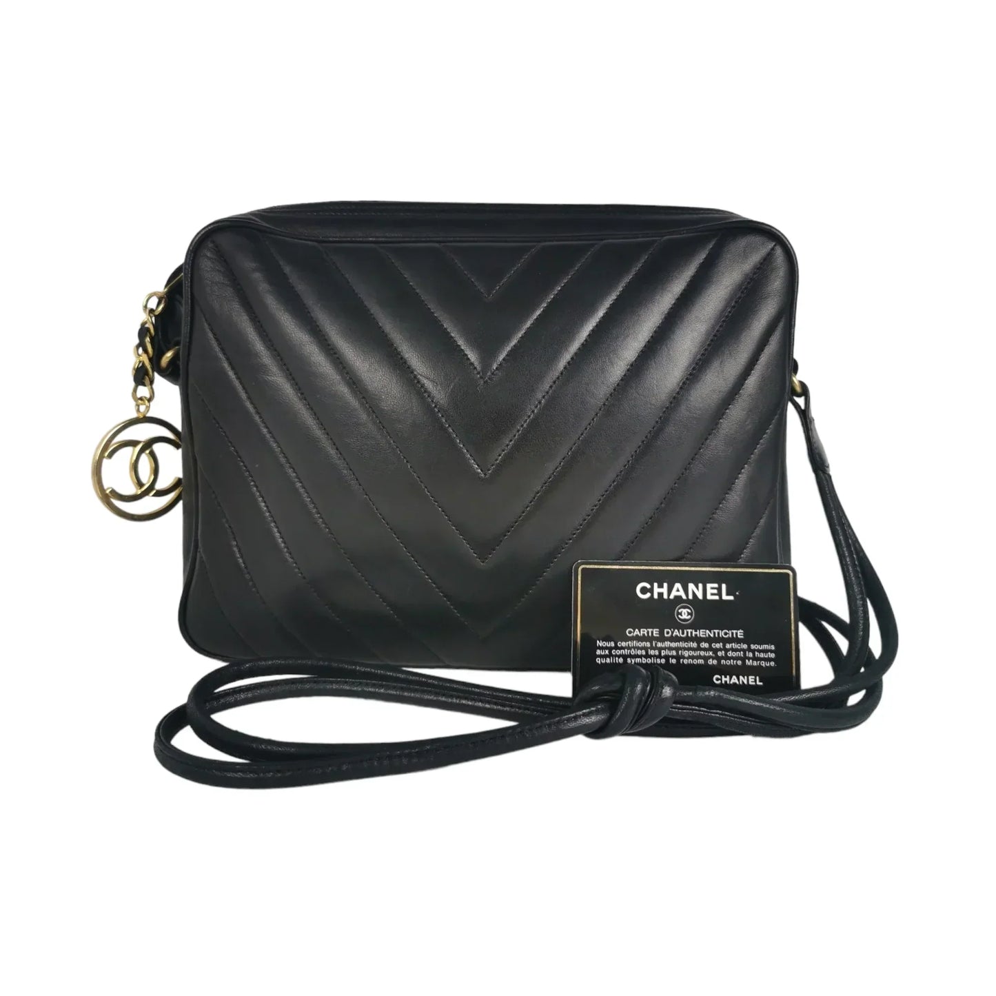 Chanel Chevron Shoulder Bag Black Lambskin