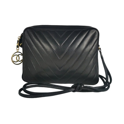 Chanel Chevron Shoulder Bag Black Lambskin