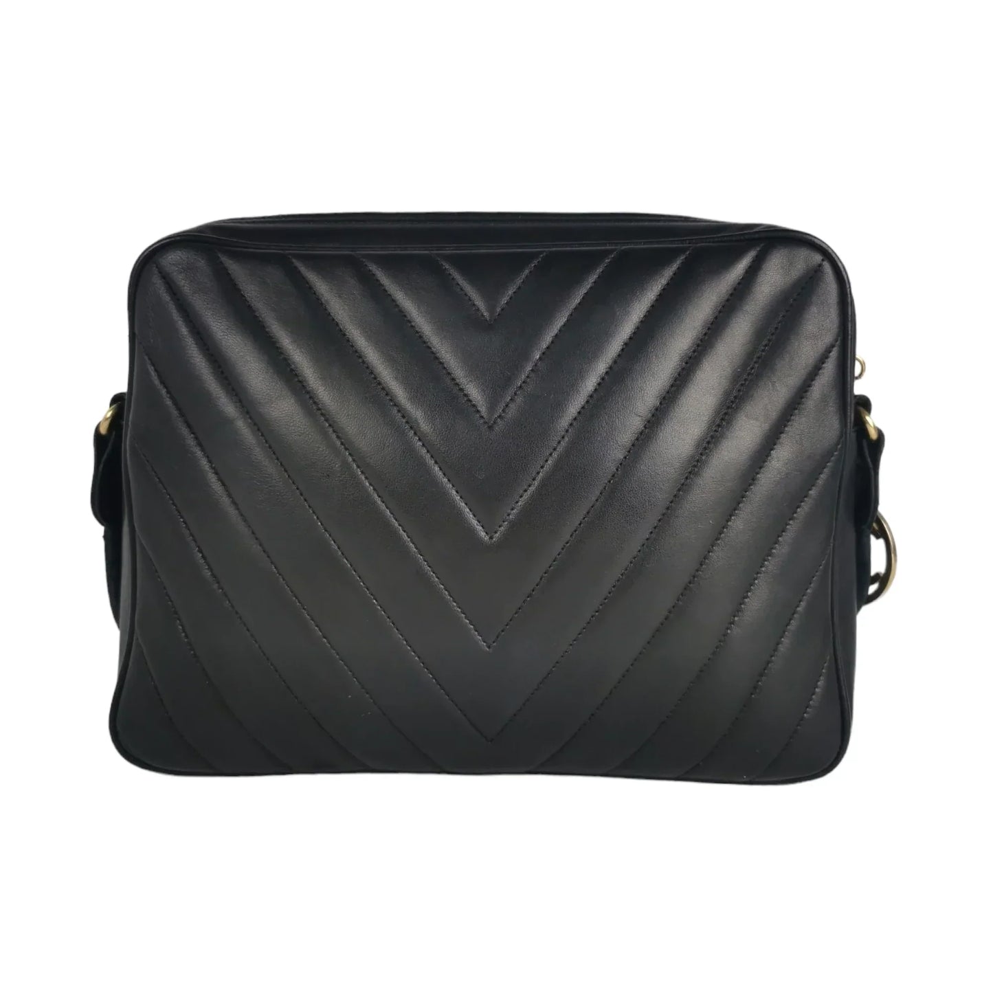 Chanel Chevron Shoulder Bag Black Lambskin