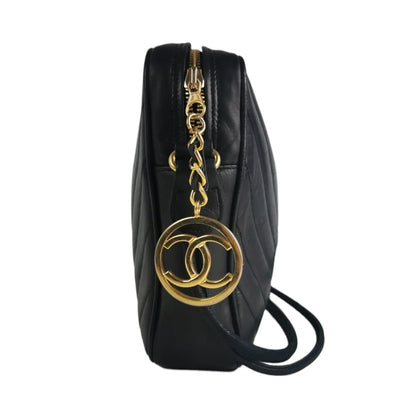 Chanel Chevron Shoulder Bag Black Lambskin