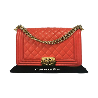 Chanel Boy Medium Red Lambskin Gold