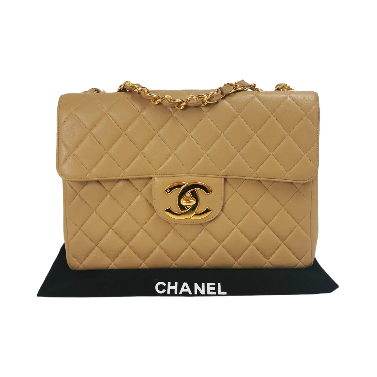 Chanel Classic Single Flap Jumbo Tan Beige Lambskin Gold