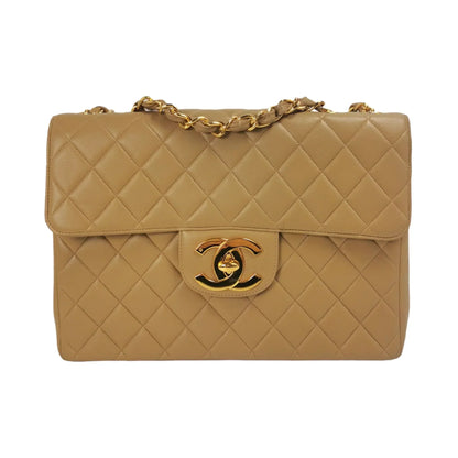 Chanel Classic Single Flap Jumbo Tan Beige Lambskin Gold