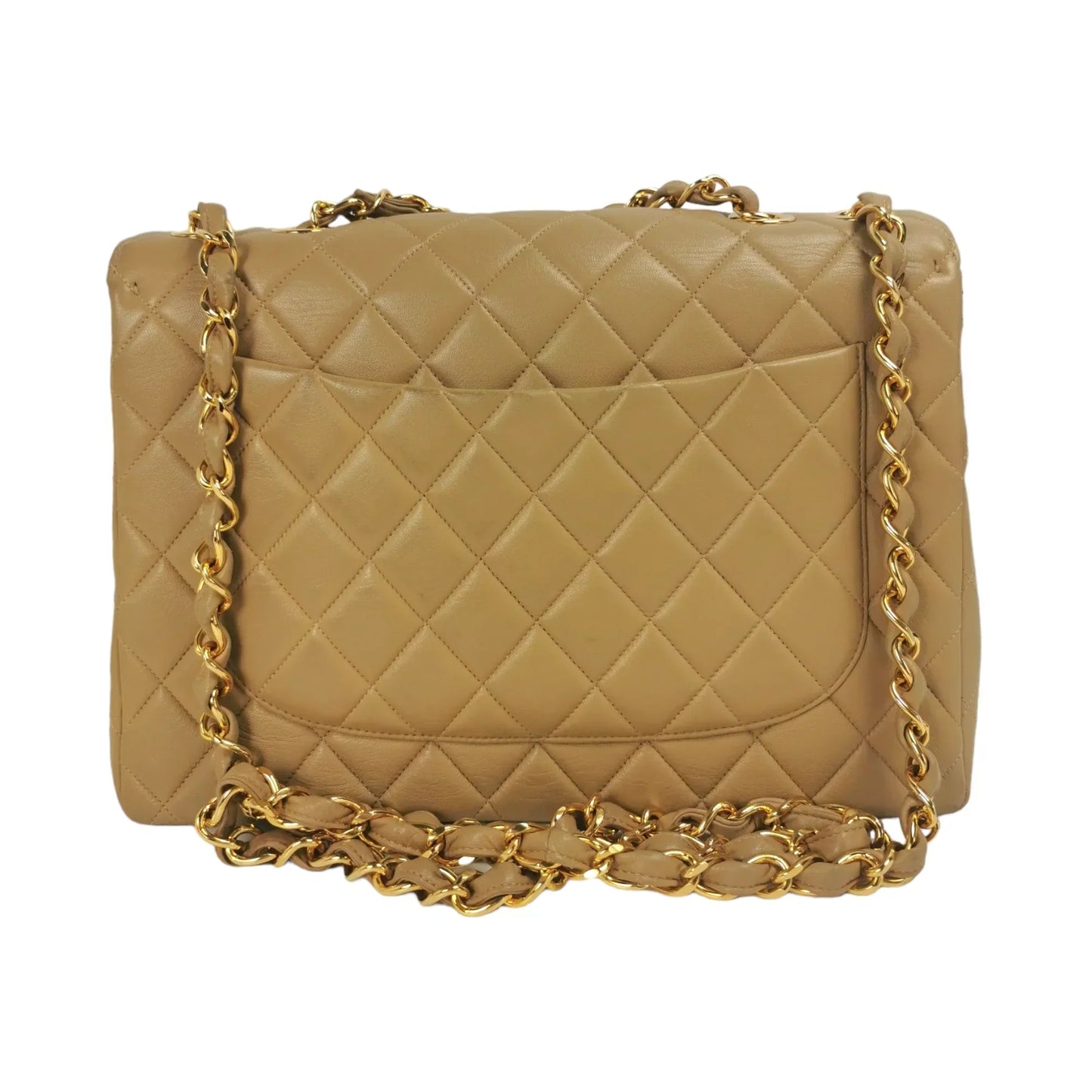 Chanel Classic Single Flap Jumbo Tan Beige Lambskin Gold