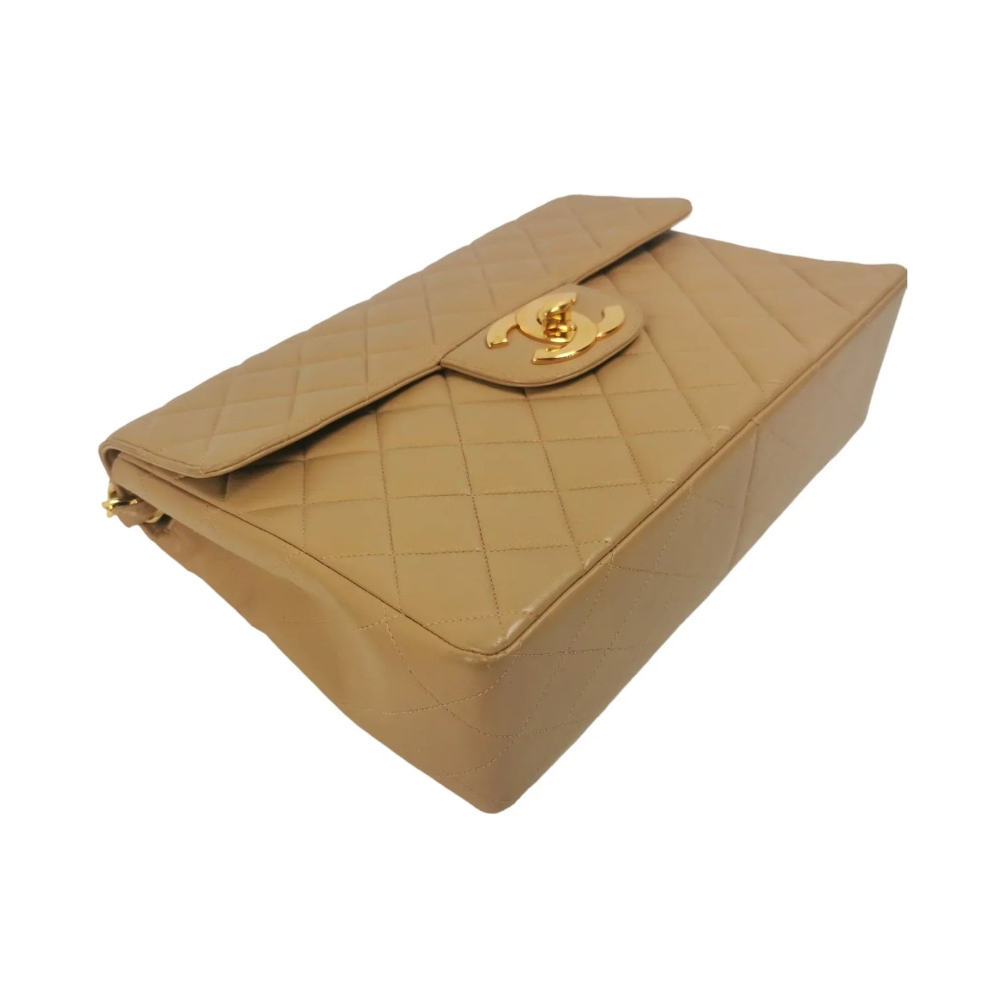 Chanel Classic Single Flap Jumbo Tan Beige Lambskin Gold