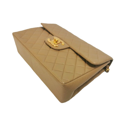 Chanel Classic Single Flap Jumbo Tan Beige Lambskin Gold