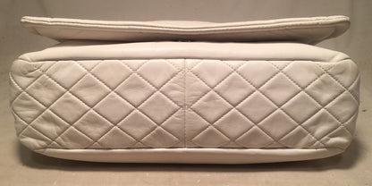 Chanel White Leather Quilted CC logo XL Maxi Classic Top Flap Shoulder Bag