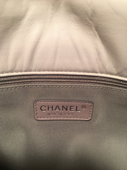 Chanel White Leather Quilted CC logo XL Maxi Classic Top Flap Shoulder Bag