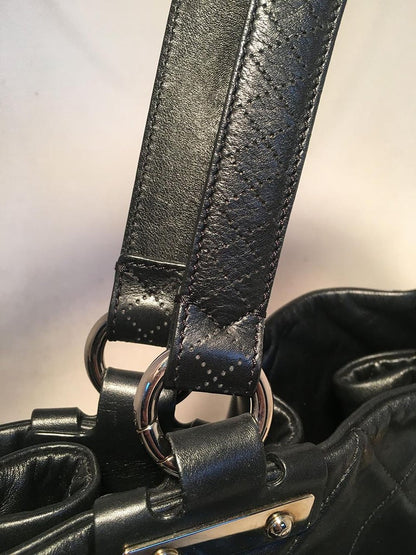 Chanel Quilted Black Leather Latch Front Tote Bag