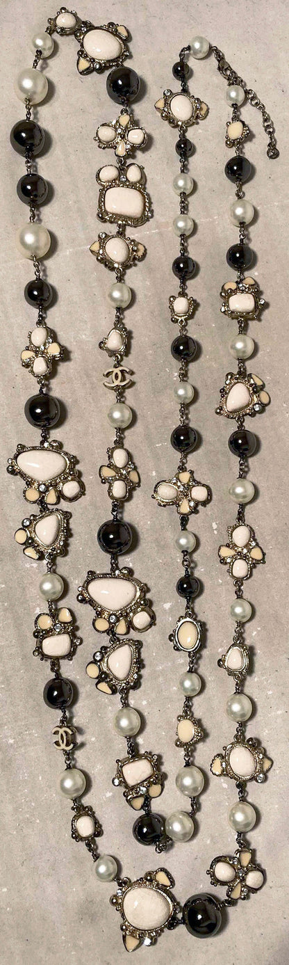 Vintage Chanel Enamel Pearl Gunmetal Beaded Necklace