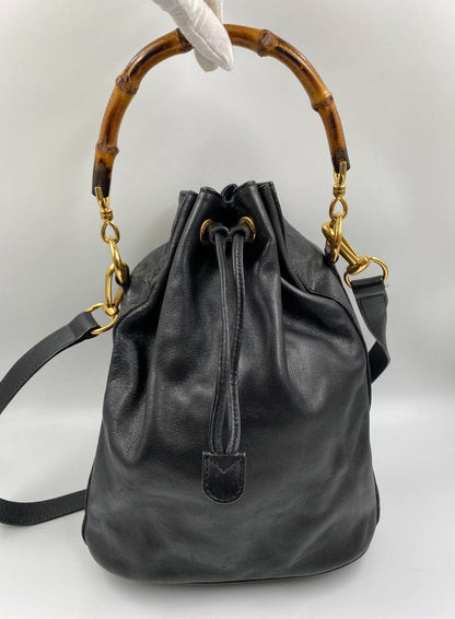 Gucci Black Bucket Bag with Bamboo Handles