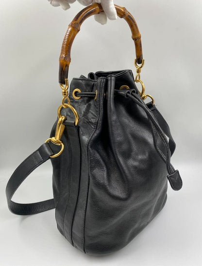 Gucci Black Bucket Bag with Bamboo Handles