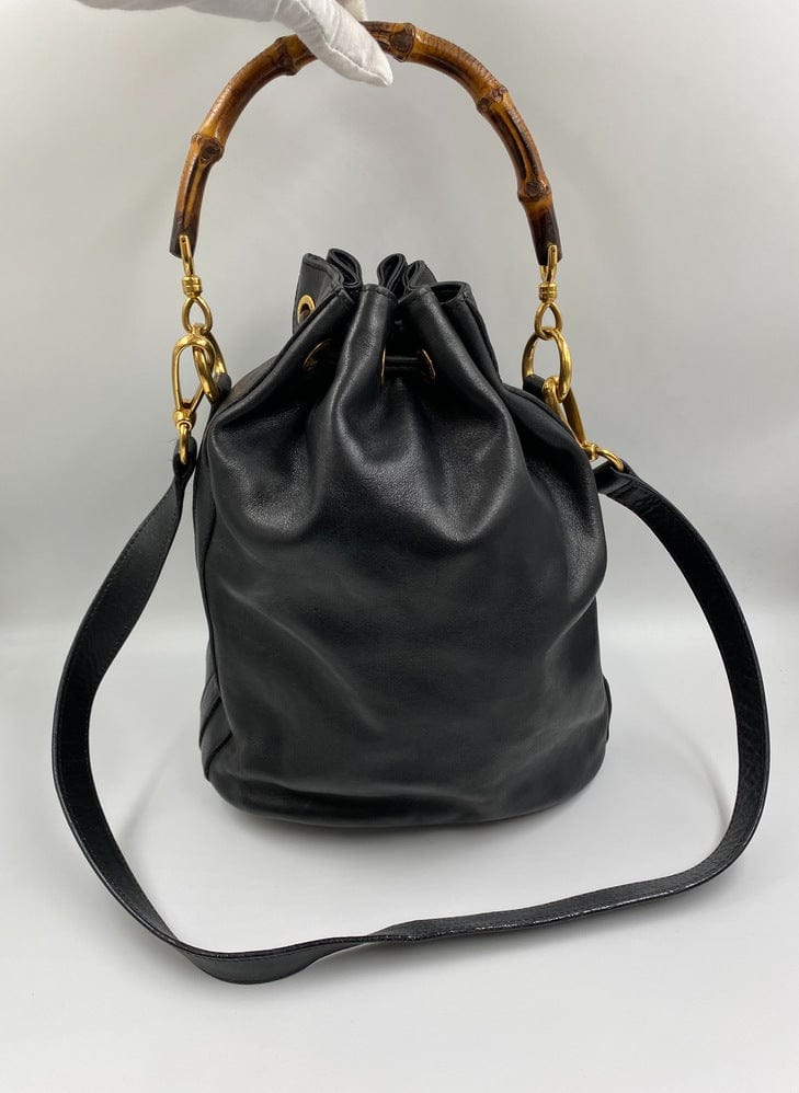 Gucci Black Bucket Bag with Bamboo Handles