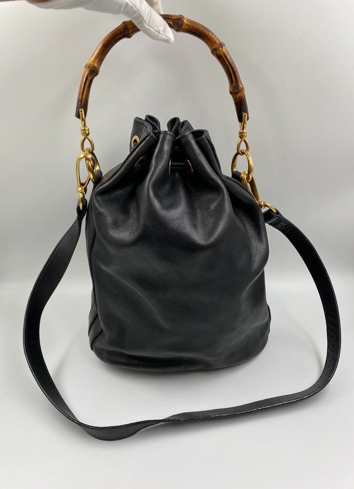 Gucci Black Bucket Bag with Bamboo Handles