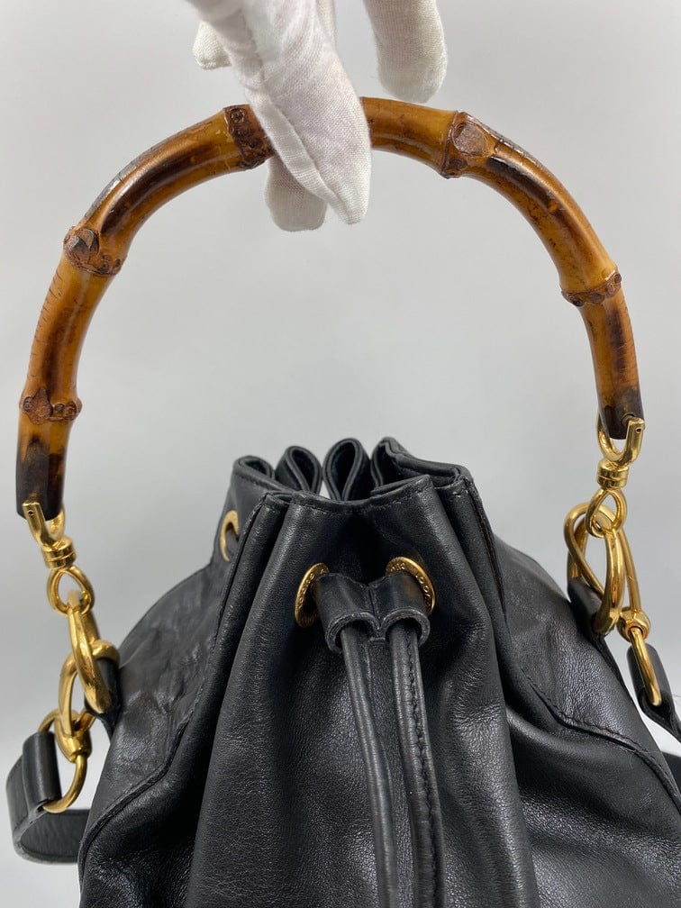 Gucci Black Bucket Bag with Bamboo Handles