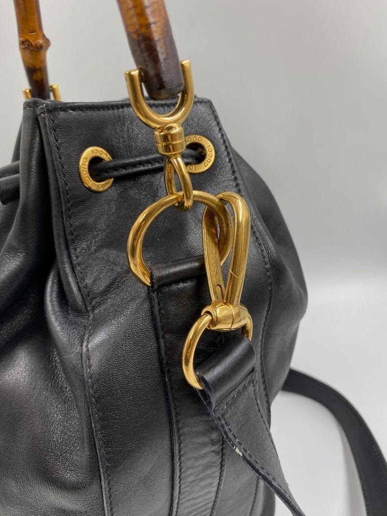 Gucci Black Bucket Bag with Bamboo Handles