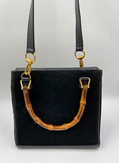 Gucci Black Suede Tote with Bamboo handle