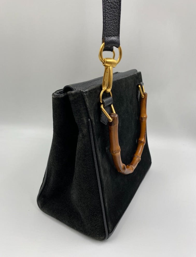 Gucci Black Suede Tote with Bamboo handle