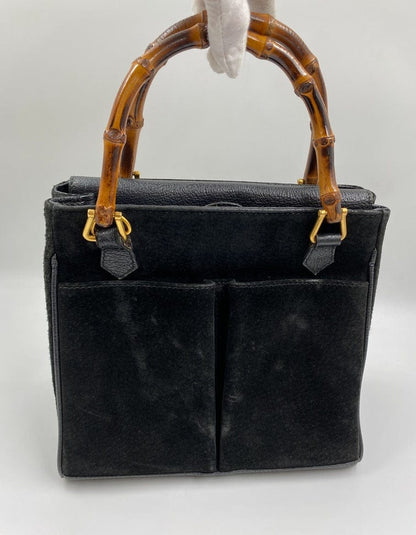 Gucci Black Suede Tote with Bamboo handle