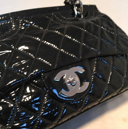 Chanel Black Patent Leather 2 way Classic Flap Shoulder Bag