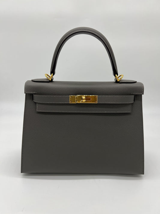 Hermes Kelly II Sellier 28 Gris Meyer Epsom Leather