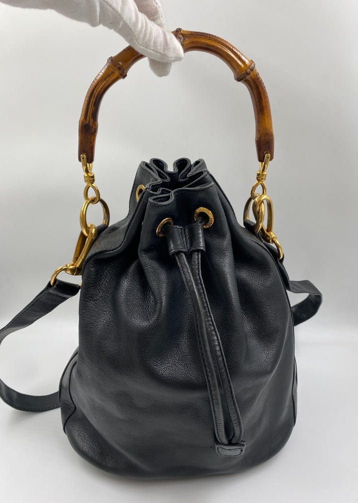 Gucci Black Bucket Bag with Bamboo Handles