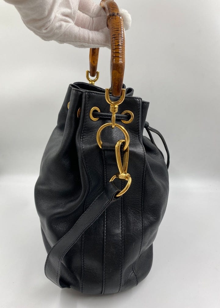 Gucci Black Bucket Bag with Bamboo Handles