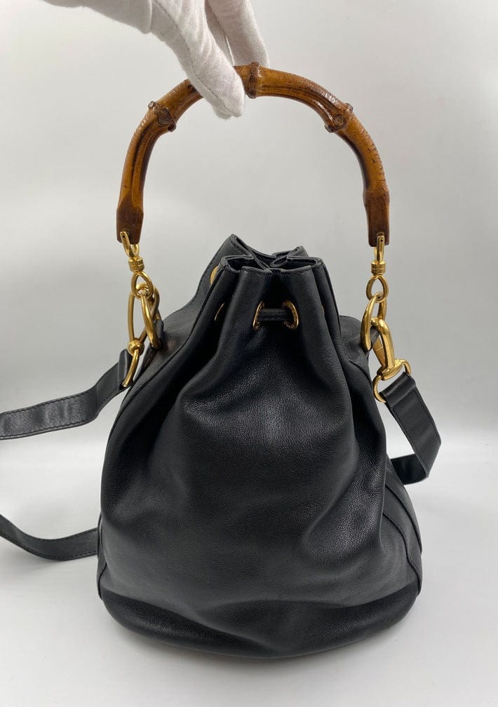 Gucci Black Bucket Bag with Bamboo Handles