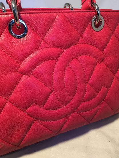 Chanel Dark Pink Caviar Quilted Grand Shopping Tote