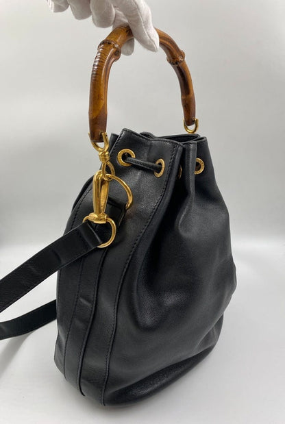 Gucci Black Bucket Bag with Bamboo Handles