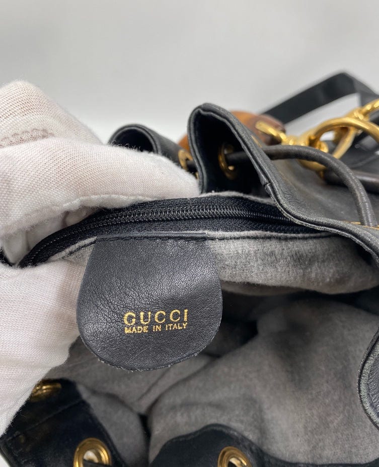 Gucci Black Bucket Bag with Bamboo Handles