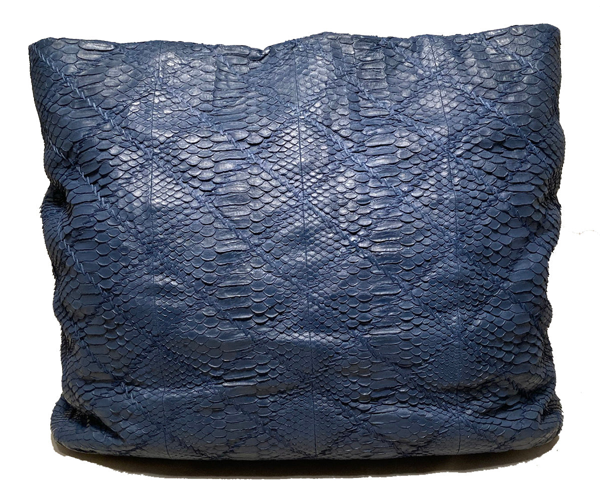 Chanel Navy Blue Quilted Matte Snakeskin Tote