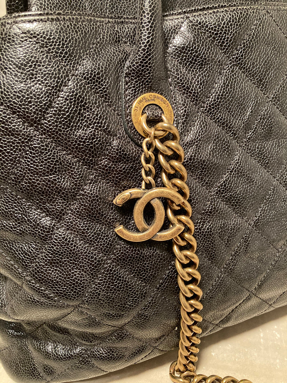 Chanel Glazed Caviar Large Frame Tote Bag