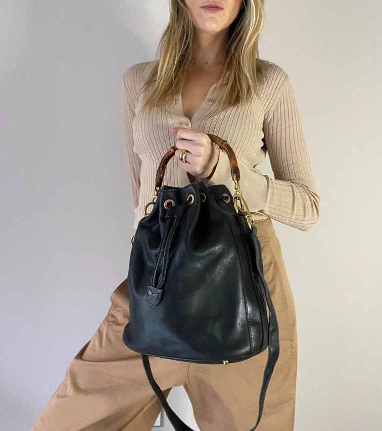 Gucci Black Bucket Bag with Bamboo Handles