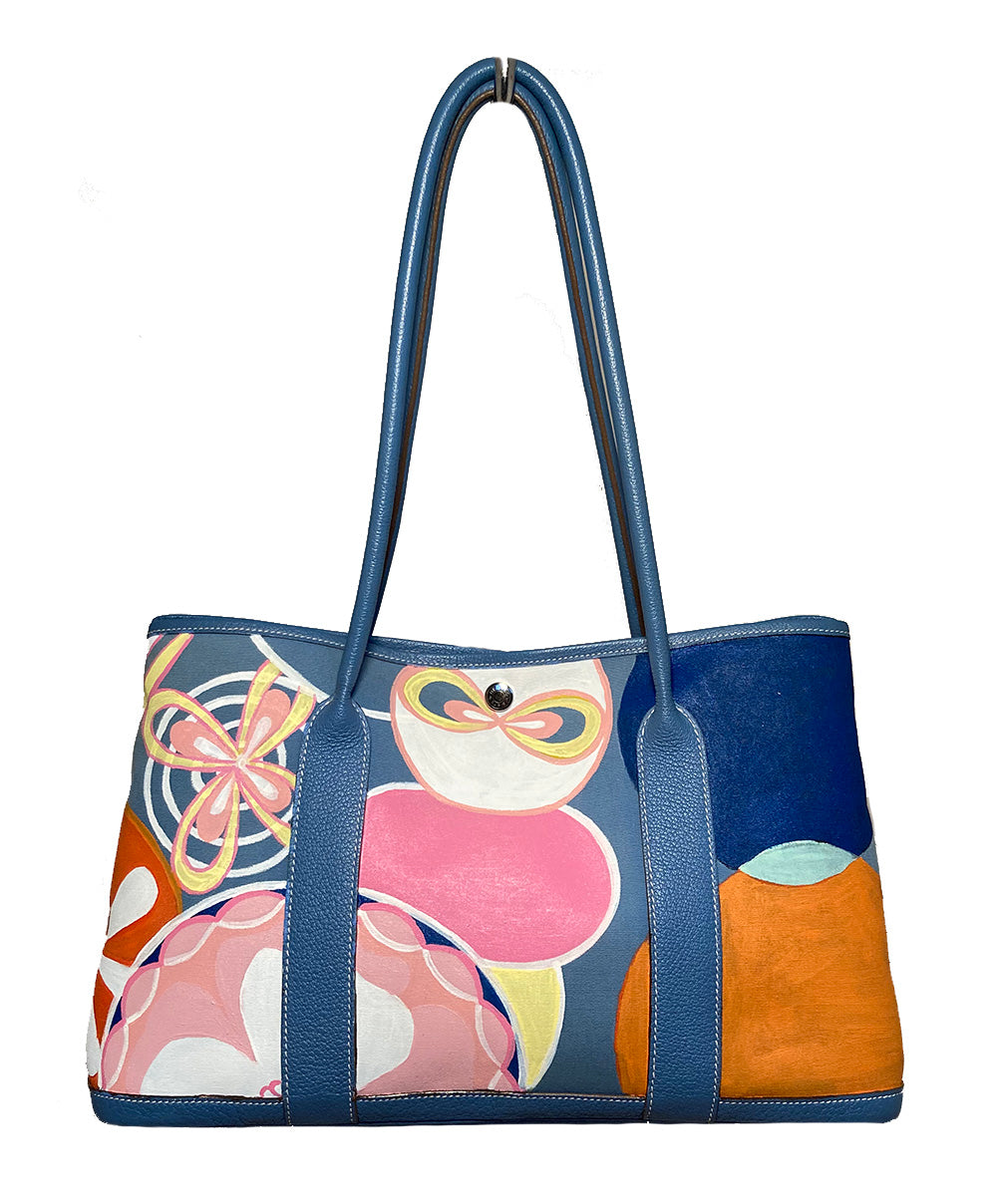 Hermes Blue Garden Party 40 Hand Painted