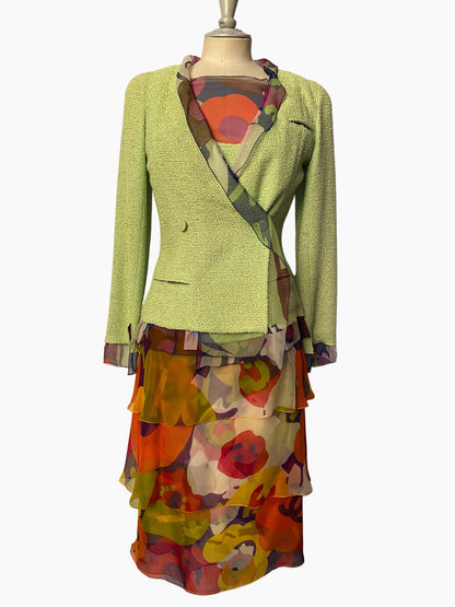 Chanel lime green floral jacket - XS - Spring 2000