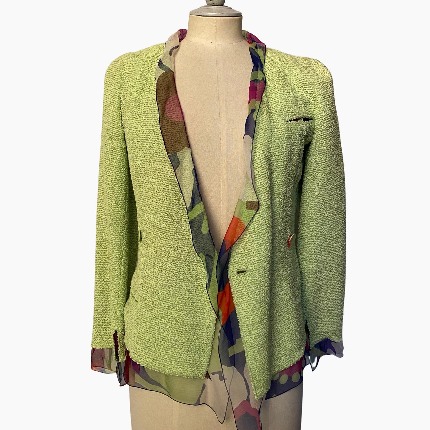 Chanel lime green floral jacket - XS - Spring 2000