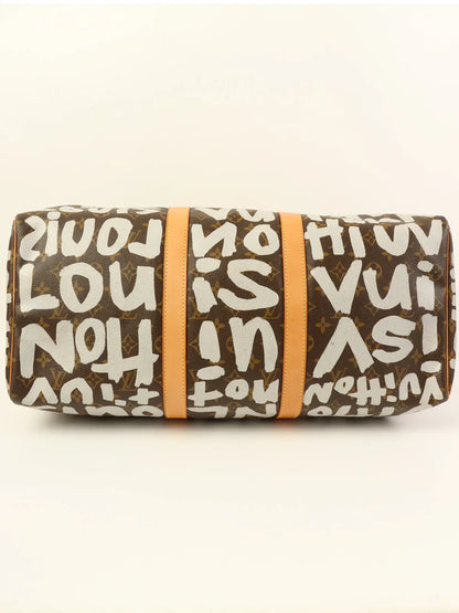 LOUIS VUITTON 2001 Made Canvas Monogram Gaffiti Keepall 50 Brown / White