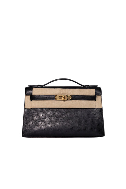 Hermes pochette Kelly mini black ostrich